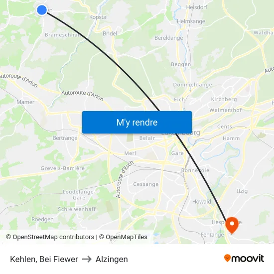 Kehlen, Bei Fiewer to Alzingen map