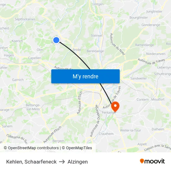 Kehlen, Schaarfeneck to Alzingen map