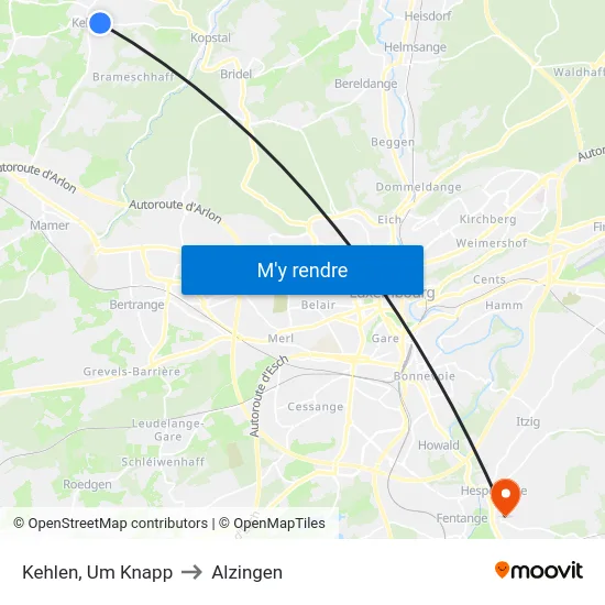 Kehlen, Um Knapp to Alzingen map