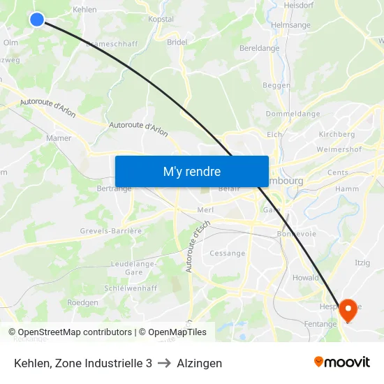 Kehlen, Zone Industrielle 3 to Alzingen map
