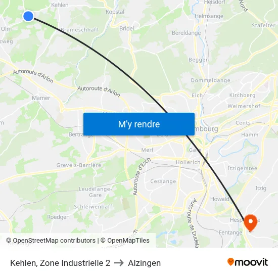 Kehlen, Zone Industrielle 2 to Alzingen map