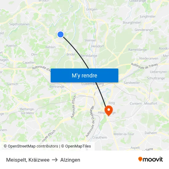 Meispelt, Kräizwee to Alzingen map