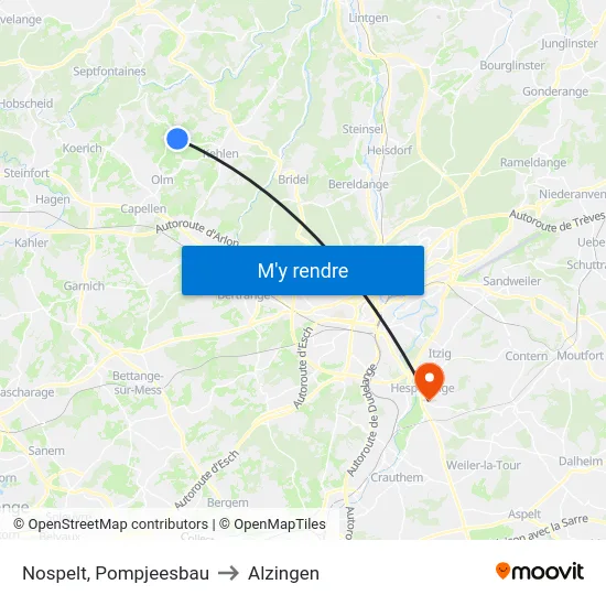 Nospelt, Pompjeesbau to Alzingen map