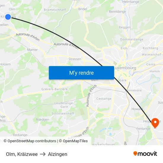Olm, Kräizwee to Alzingen map