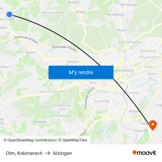 Olm, Kréimerech to Alzingen map