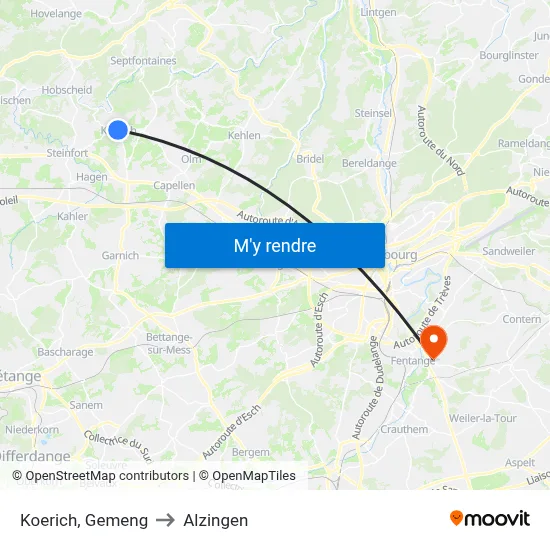 Koerich, Gemeng to Alzingen map
