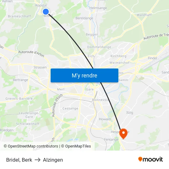 Bridel, Berk to Alzingen map