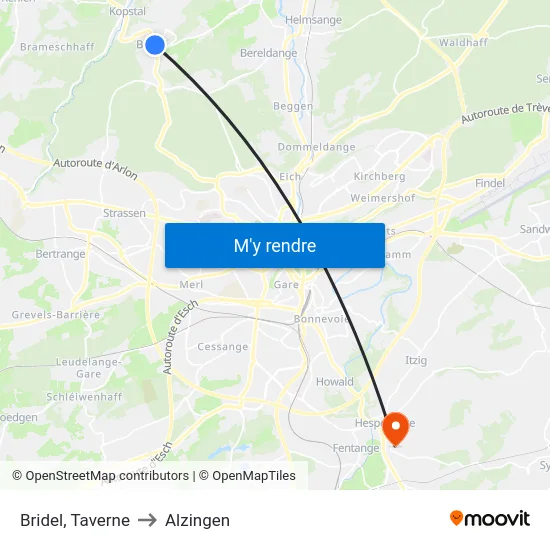 Bridel, Taverne to Alzingen map