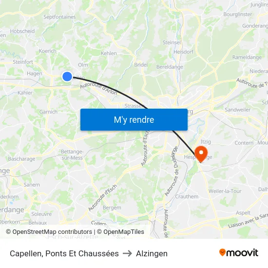 Capellen, Ponts Et Chaussées to Alzingen map