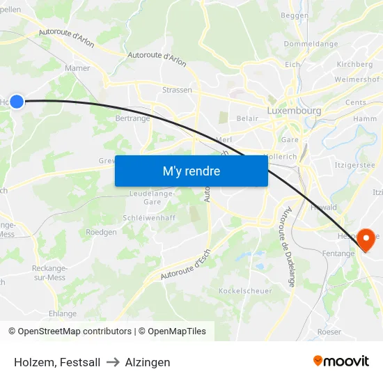 Holzem, Festsall to Alzingen map
