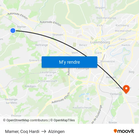 Mamer, Coq Hardi to Alzingen map
