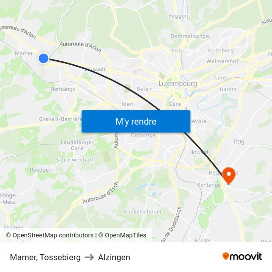 Mamer, Tossebierg to Alzingen map