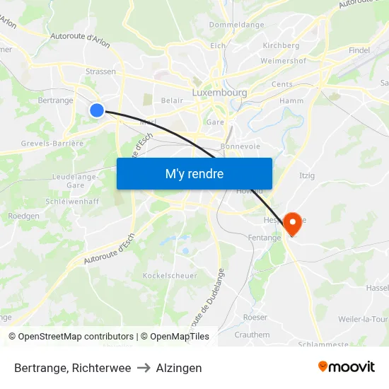 Bertrange, Richterwee to Alzingen map
