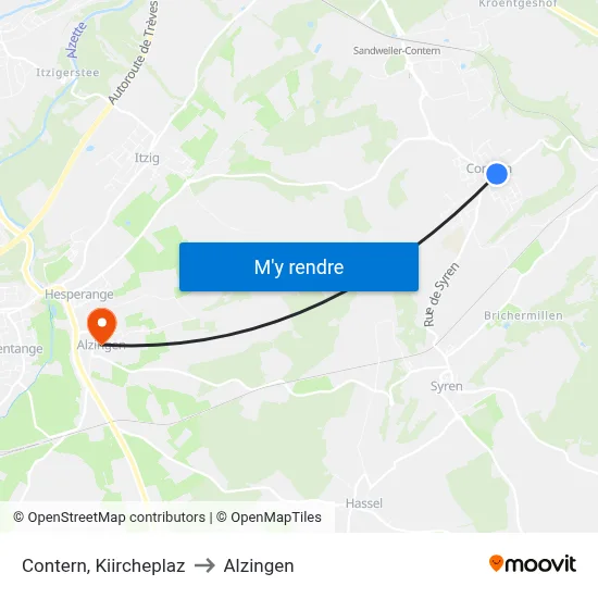 Contern, Kiircheplaz to Alzingen map