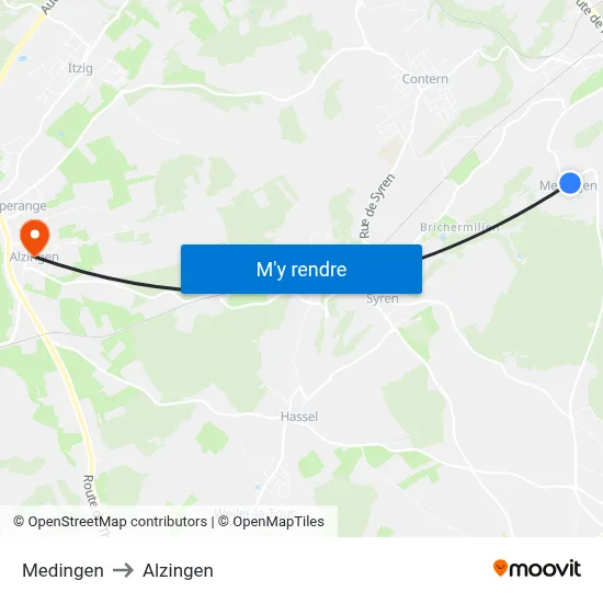Medingen to Alzingen map