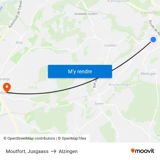 Moutfort, Juxgaass to Alzingen map