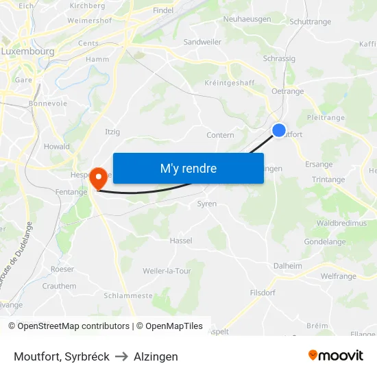 Moutfort, Syrbréck to Alzingen map