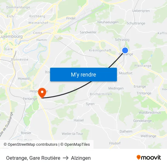 Oetrange, Gare Routière to Alzingen map