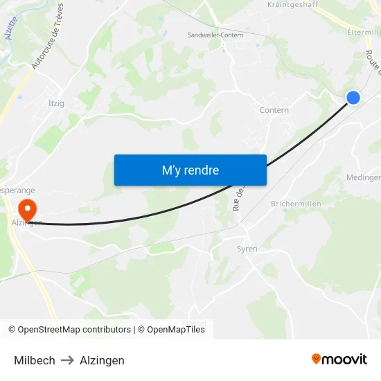 Milbech to Alzingen map