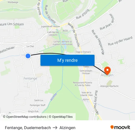 Fentange, Duelemerbach to Alzingen map
