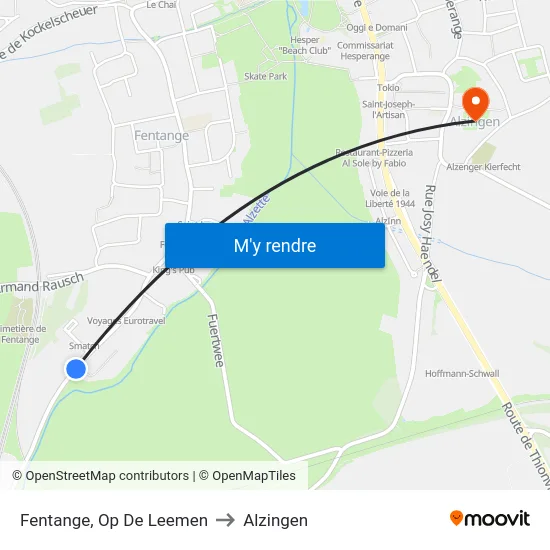 Fentange, Op De Leemen to Alzingen map
