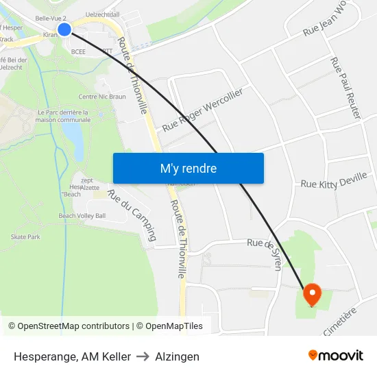 Hesperange, AM Keller to Alzingen map
