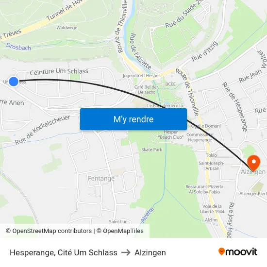 Hesperange, Cité Um Schlass to Alzingen map