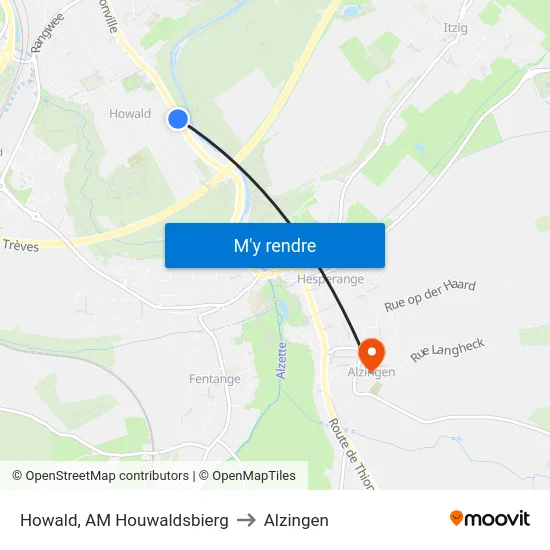 Howald, AM Houwaldsbierg to Alzingen map