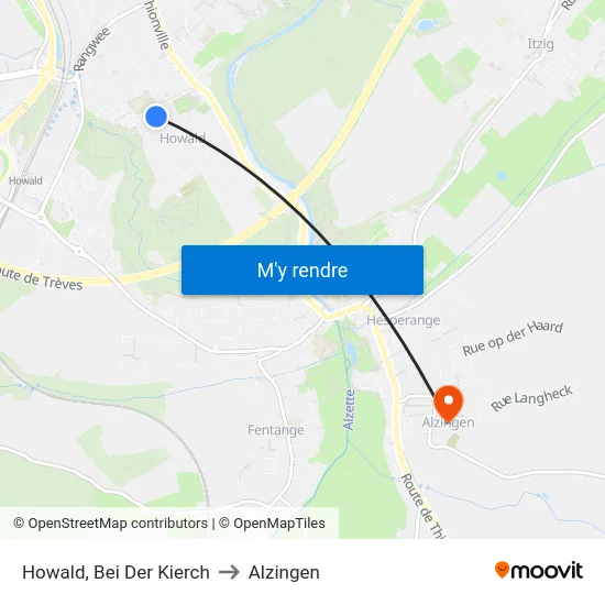 Howald, Bei Der Kierch to Alzingen map