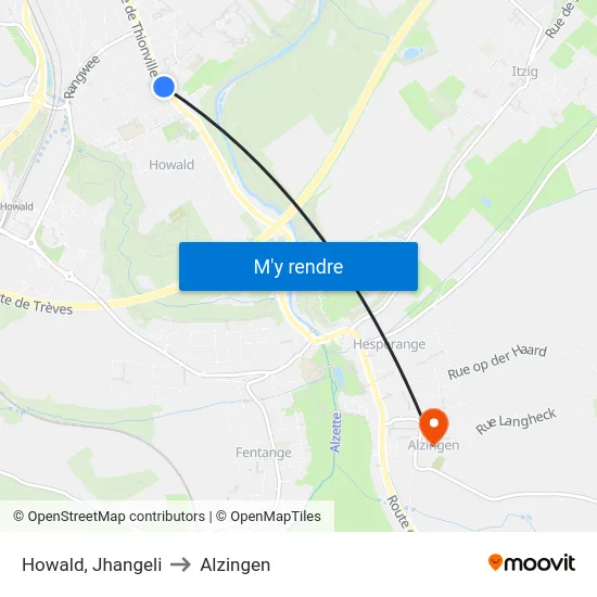 Howald, Jhangeli to Alzingen map