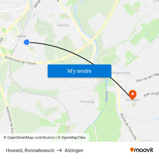 Howald, Ronneboesch to Alzingen map
