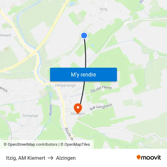 Itzig, AM Kiemert to Alzingen map