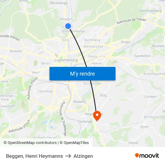 Beggen, Henri Heymanns to Alzingen map
