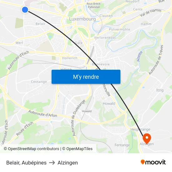 Belair, Aubépines to Alzingen map