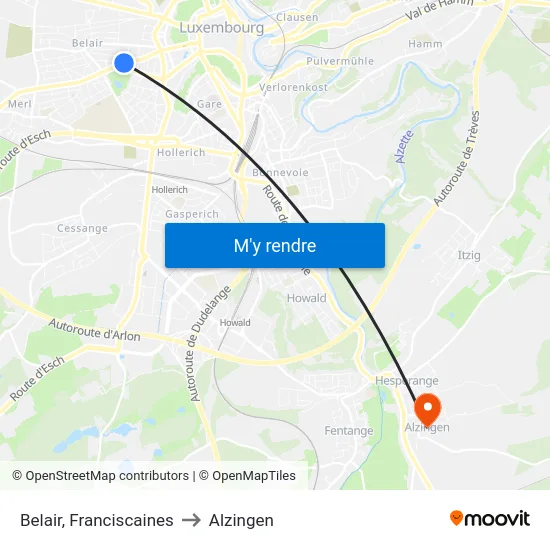 Belair, Franciscaines to Alzingen map