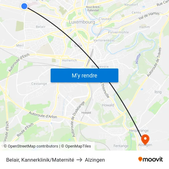 Belair, Kannerklinik/Maternité to Alzingen map