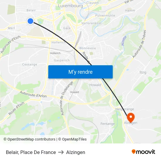 Belair, Place De France to Alzingen map