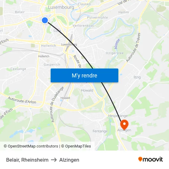 Belair, Rheinsheim to Alzingen map