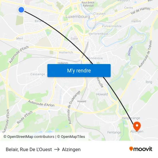 Belair, Rue De L'Ouest to Alzingen map