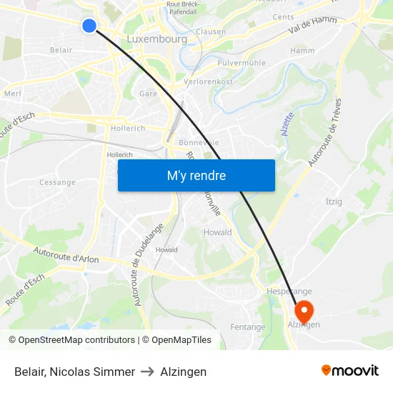 Belair, Nicolas Simmer to Alzingen map