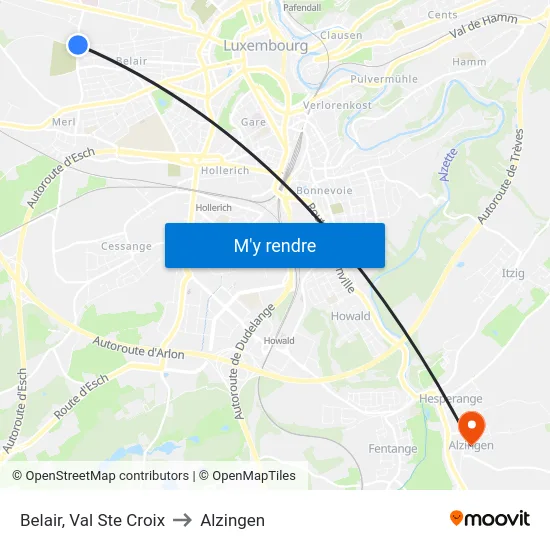 Belair, Val Ste Croix to Alzingen map