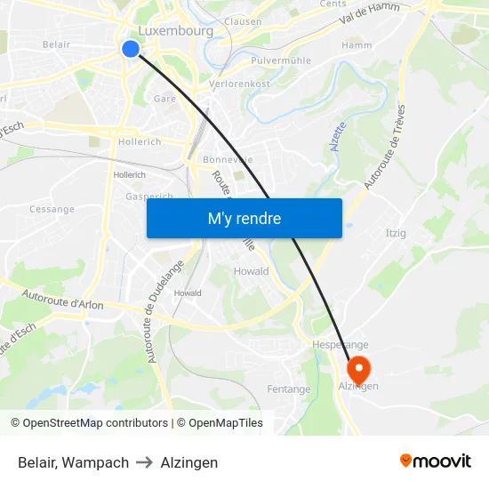 Belair, Wampach to Alzingen map