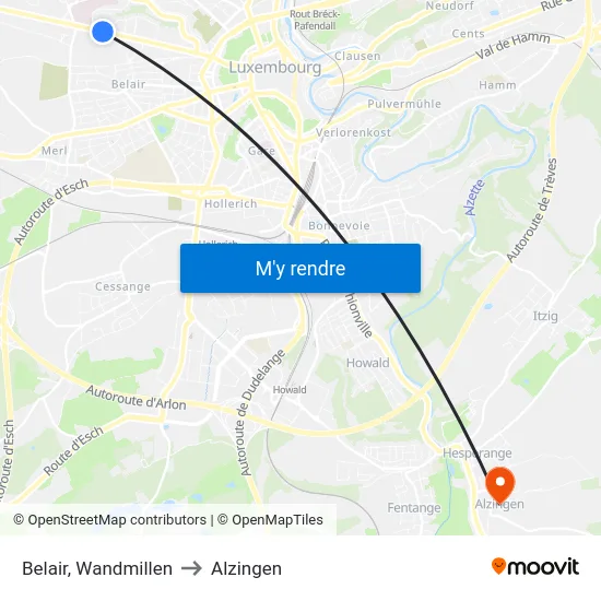 Belair, Wandmillen to Alzingen map