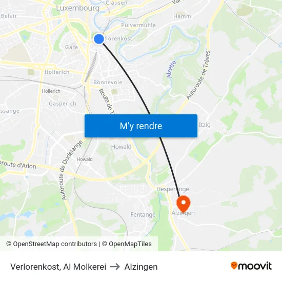 Verlorenkost, Al Molkerei to Alzingen map