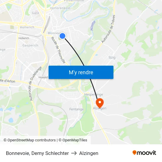 Bonnevoie, Demy Schlechter to Alzingen map