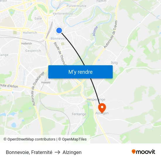 Bonnevoie, Fraternité to Alzingen map