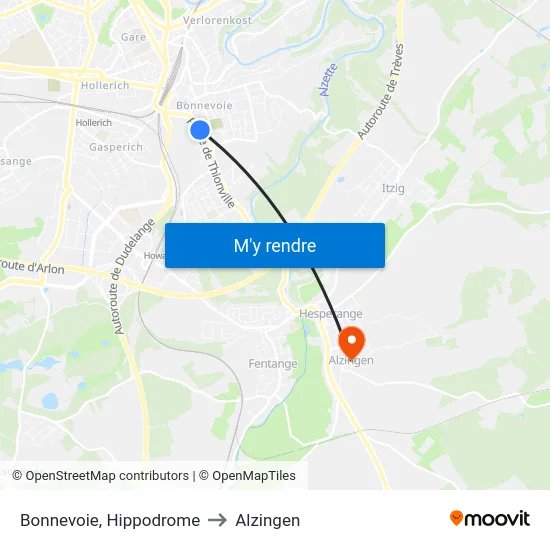 Bonnevoie, Hippodrome to Alzingen map