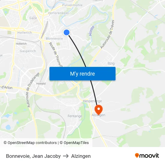 Bonnevoie, Jean Jacoby to Alzingen map