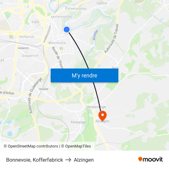Bonnevoie, Kofferfabrick to Alzingen map