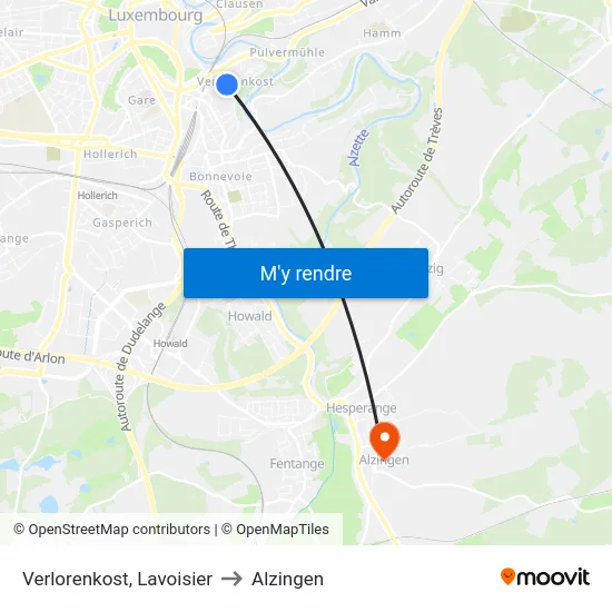 Verlorenkost, Lavoisier to Alzingen map